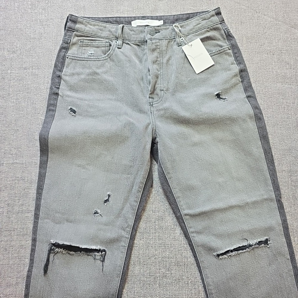 Hidden Sz 29 Tracey High Rise Straight Black Gray Denim Raw Hem Distressed Pants